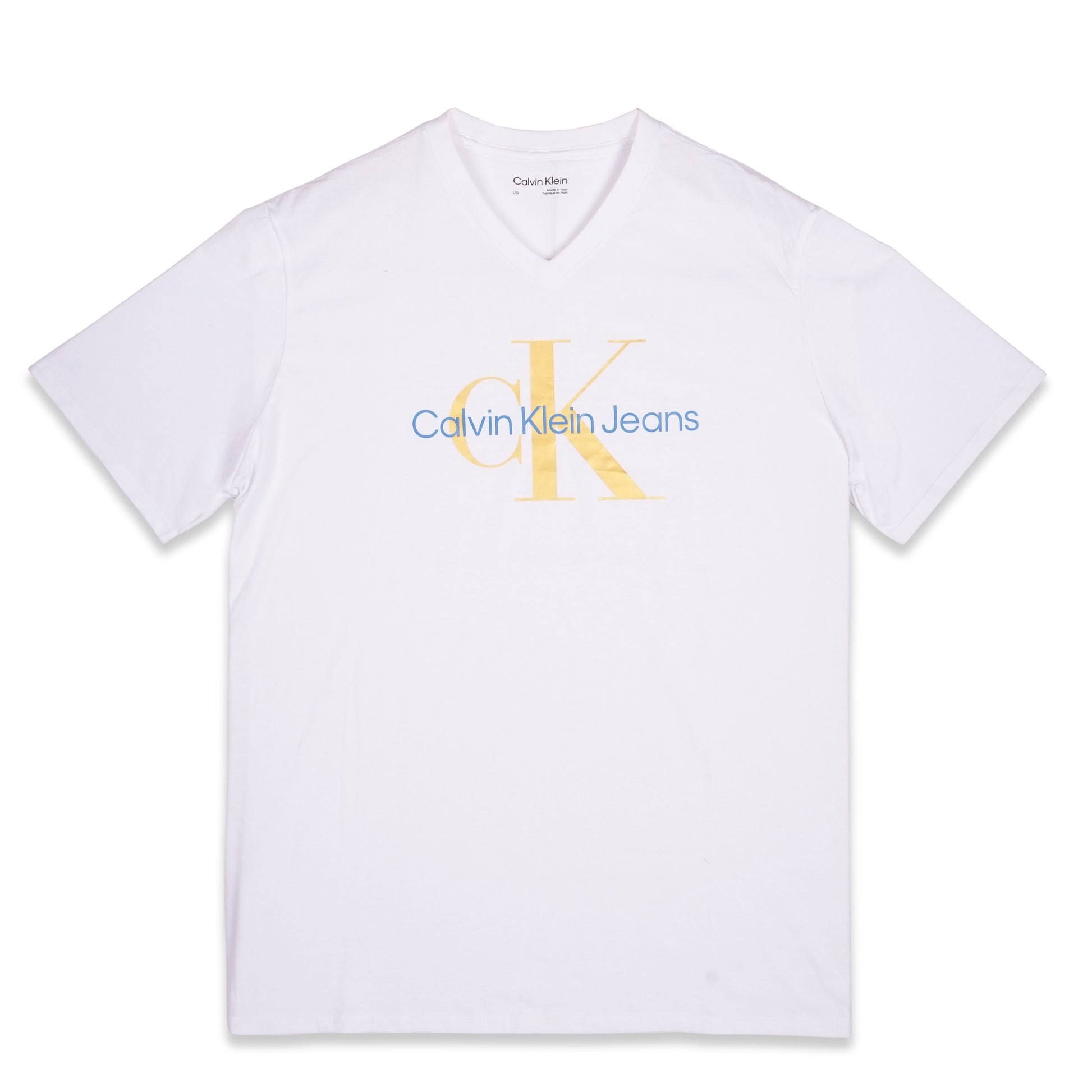Calvin Klein Polera Blanca Hombre – Logo Centrado Manga Corta
