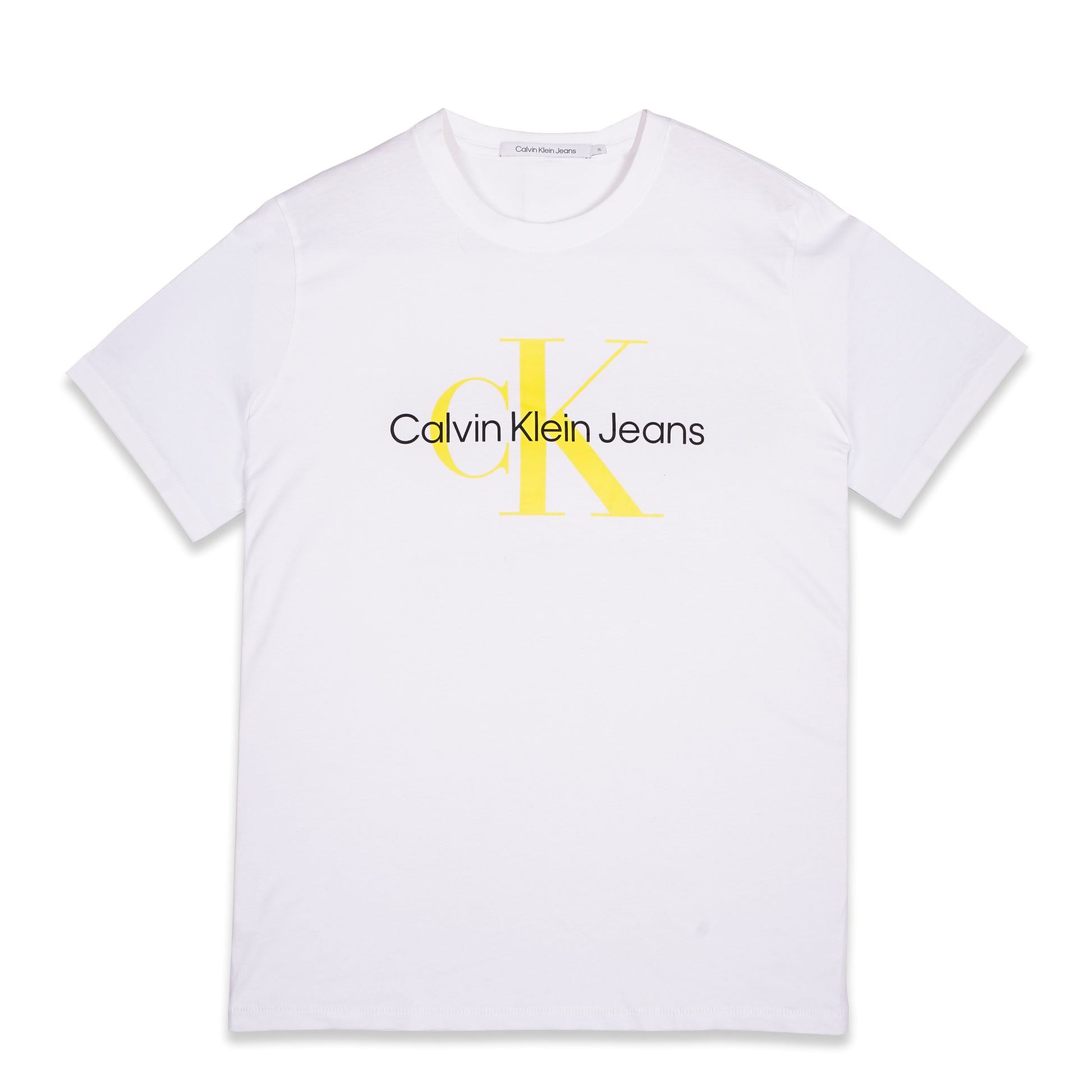 Calvin Klein Polera Blanca Hombre – Logo Centrado Manga Corta